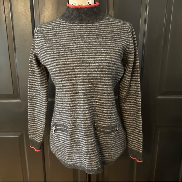 PECK & PECK  Cashmere Women's Gray Striped Sweater Tunic  Size L. (A4 - Picture 4 of 11